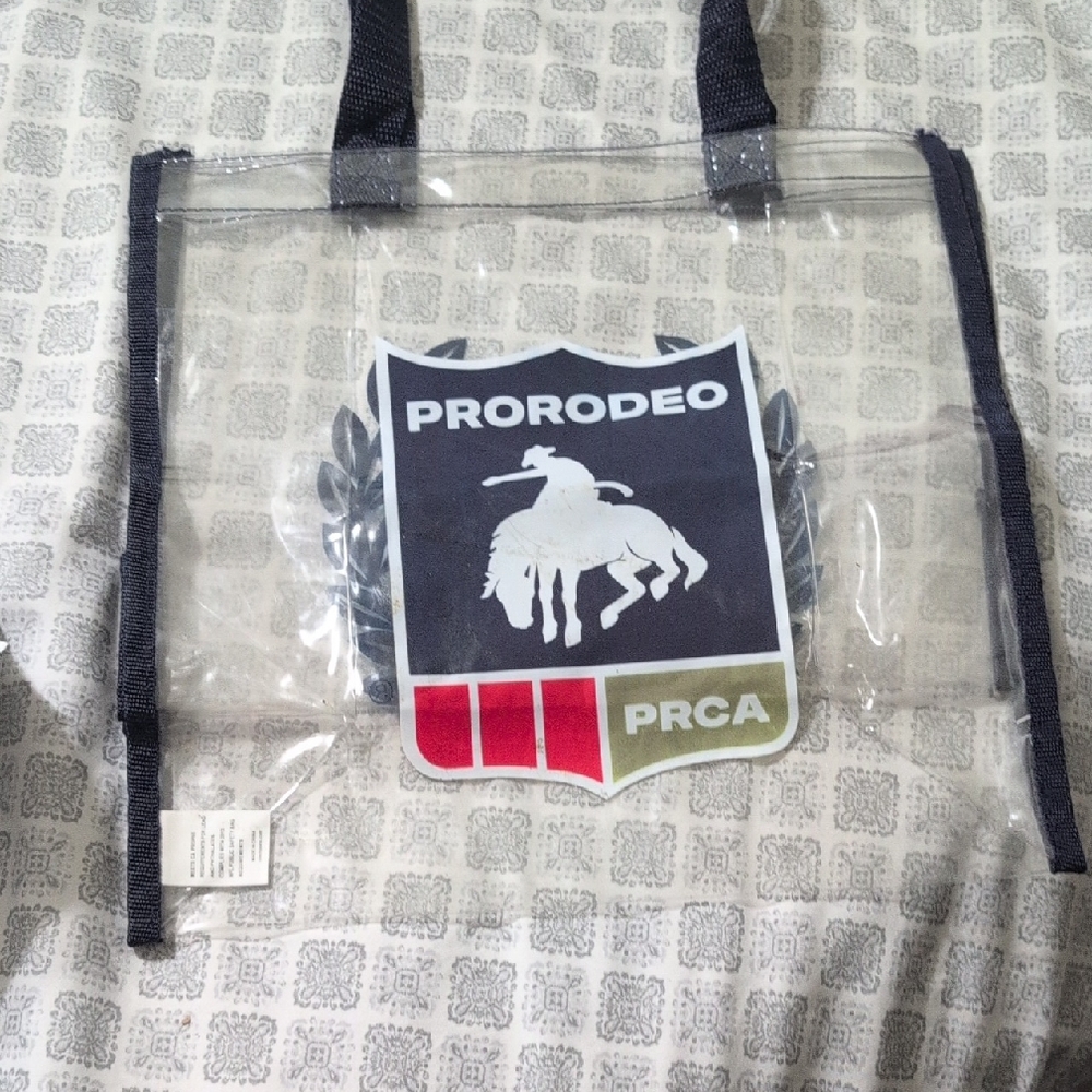 Cinch Clear Tote Bag with Blue Logo and Black Handles